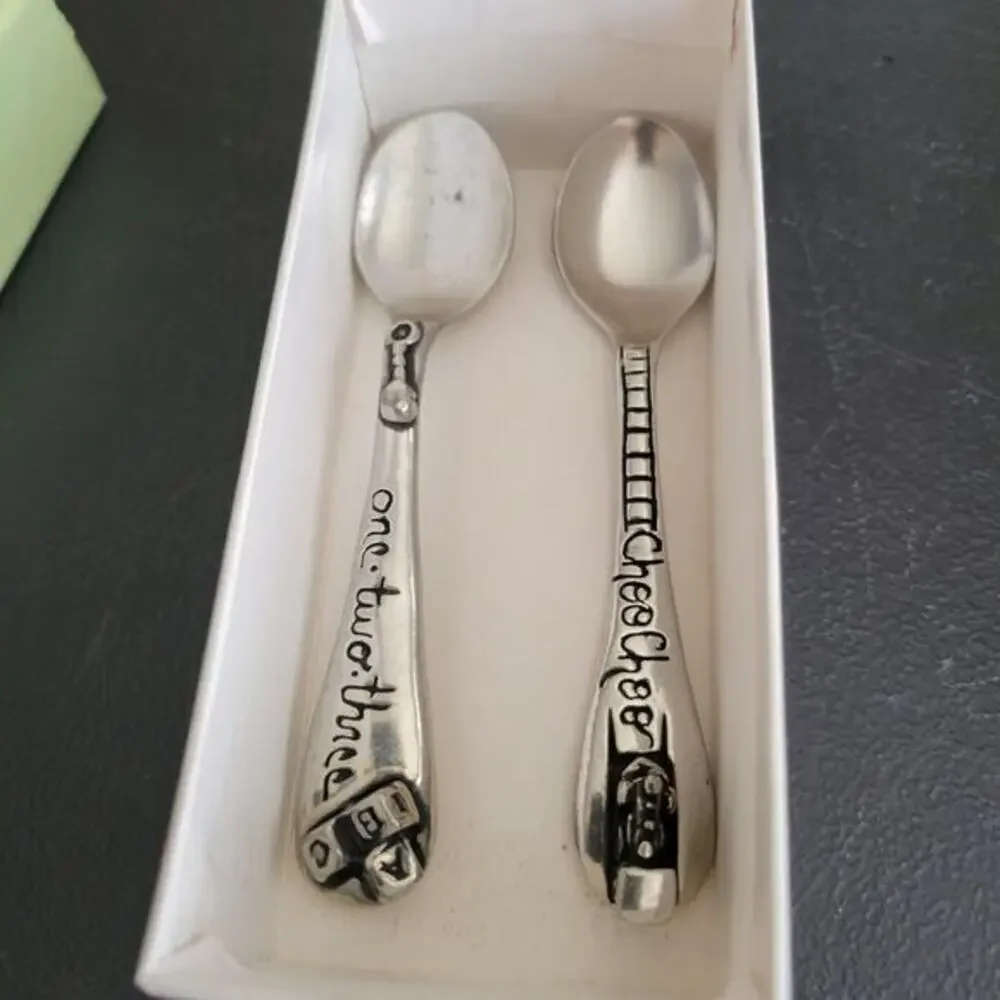 Vintage‎ Metal Morphosis Baby Spoons Set with Box - Choo Choo & 123
